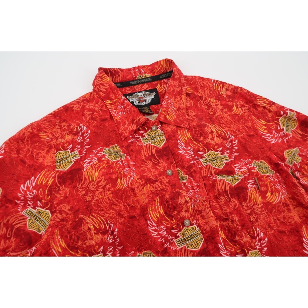 Harley Davidson Women's Red Flames Wing Print‎ Rayon Short Sleeve Shirt Size 1W